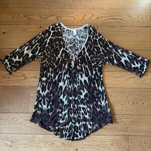 Jones New York Cheetah Print Cardigan SZ XL Animal Wild Leopard Linen Cotton